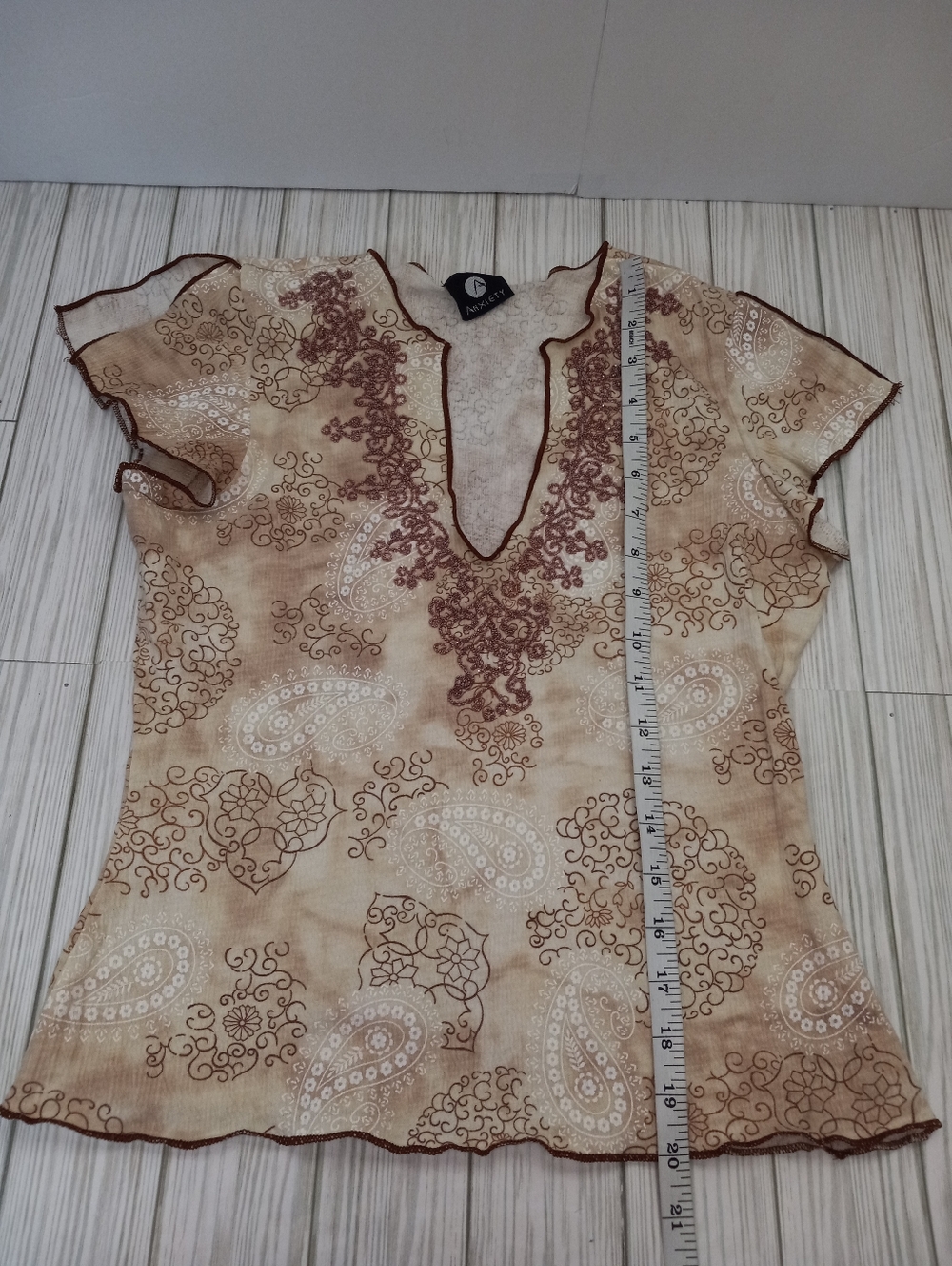 Vintage Y2K Boho Fairycore Split Sleeve Vneck Paisley Print Babydoll Top - Picture 6 of 7